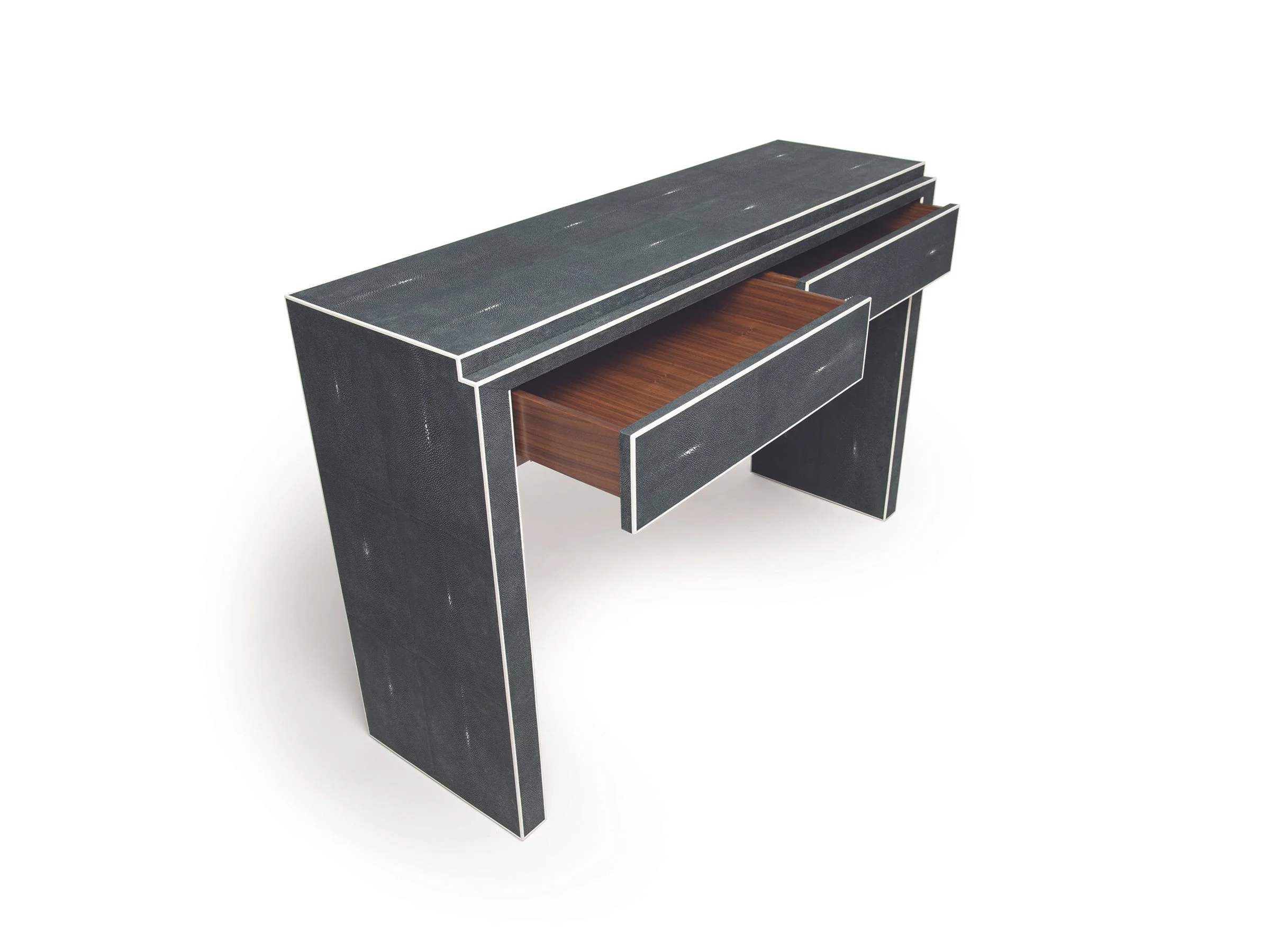 Albert Desk in onyx shagreen finish with two drawers.
