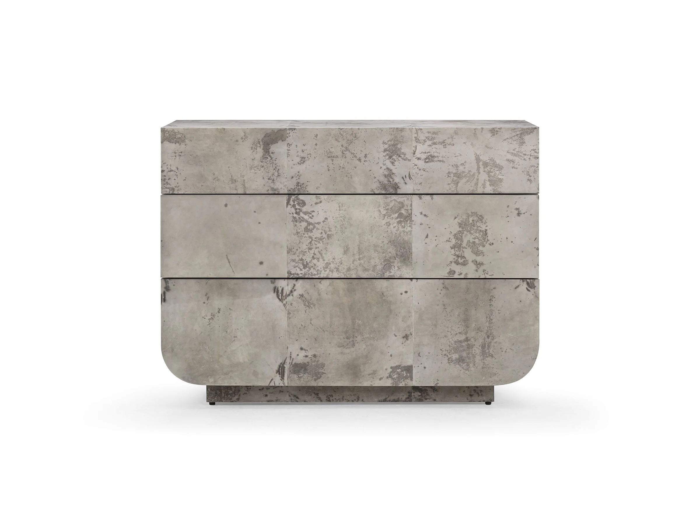 Front view of the Utopia Dresser in Shadow Parchment with three drawers closed.