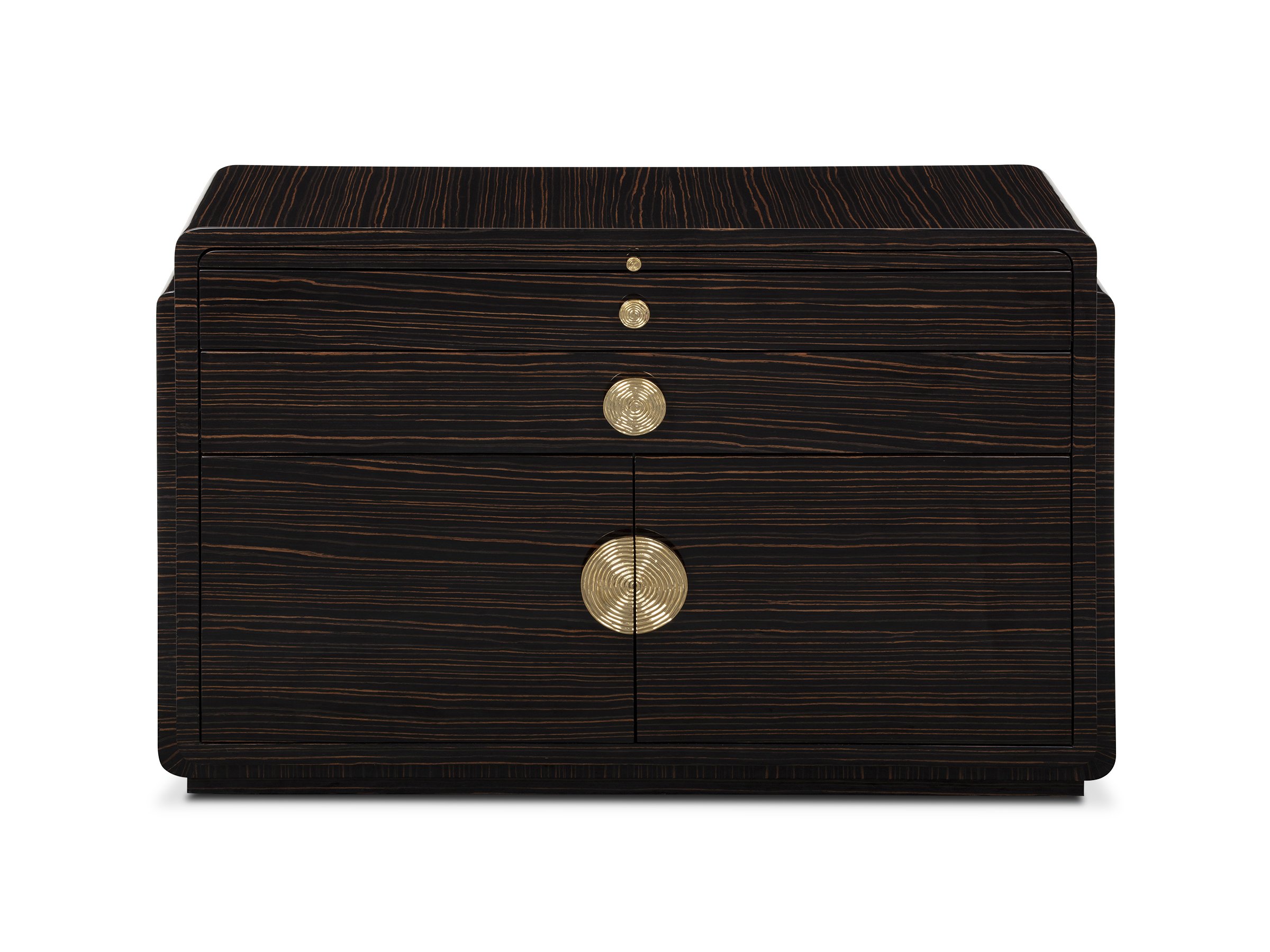 Front view of the Phillip Buffet in Macassar Ebony with bronze hardware