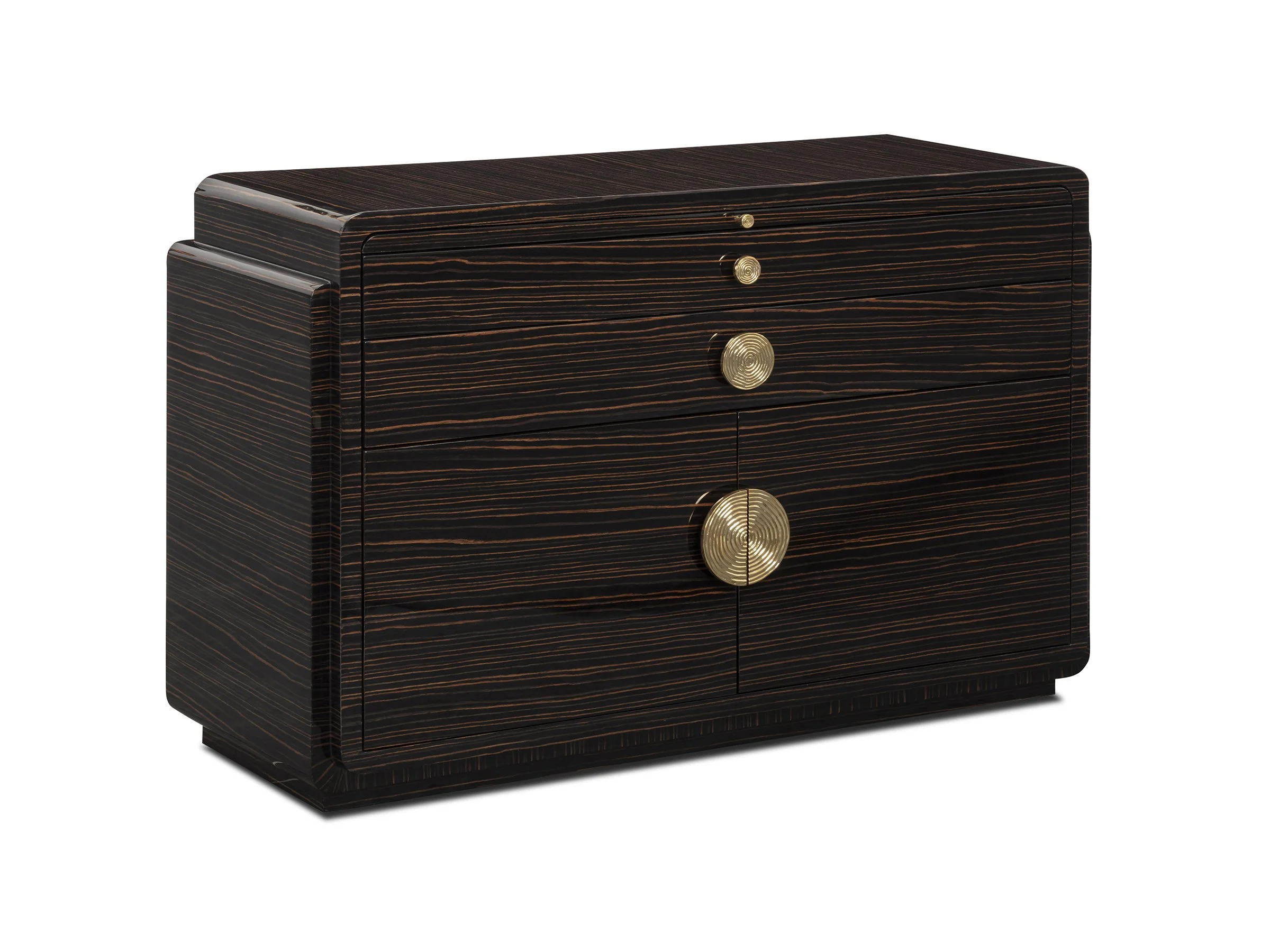 Angle view of the Phillip Buffet in Macassar Ebony with bronze hardware