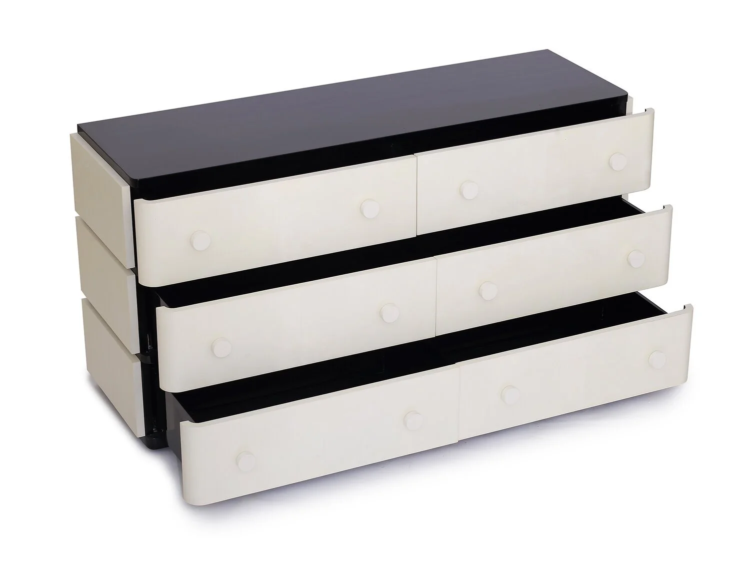 Mid Century Dresser – front view with drawers open, revealing interior