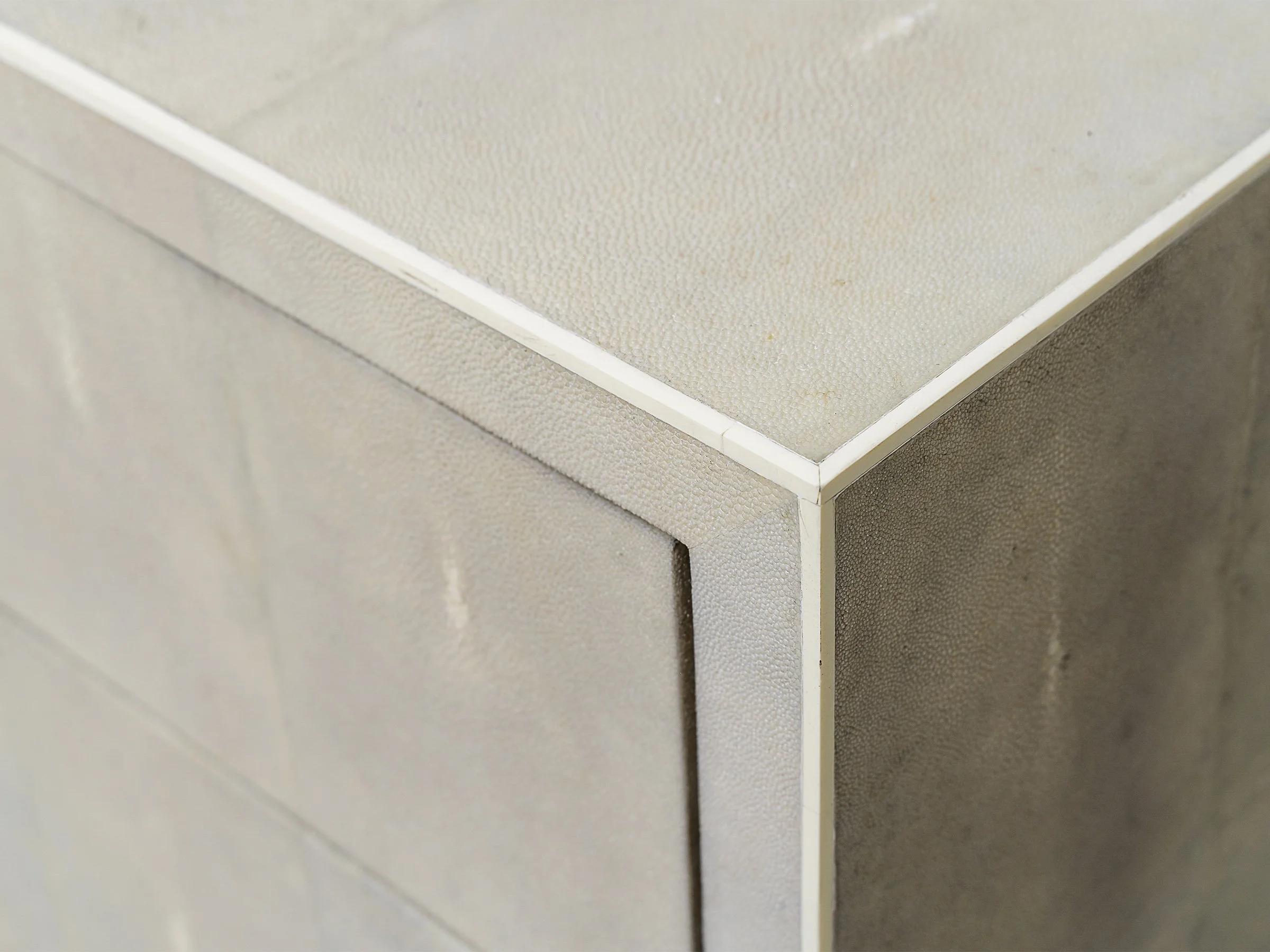 Detail view of the Double Matthew Chest in Water Grey Shagreen