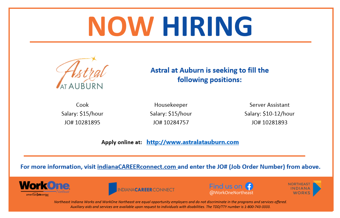 Cook, Housekeeper, Server Assistant | Astral at Auburn