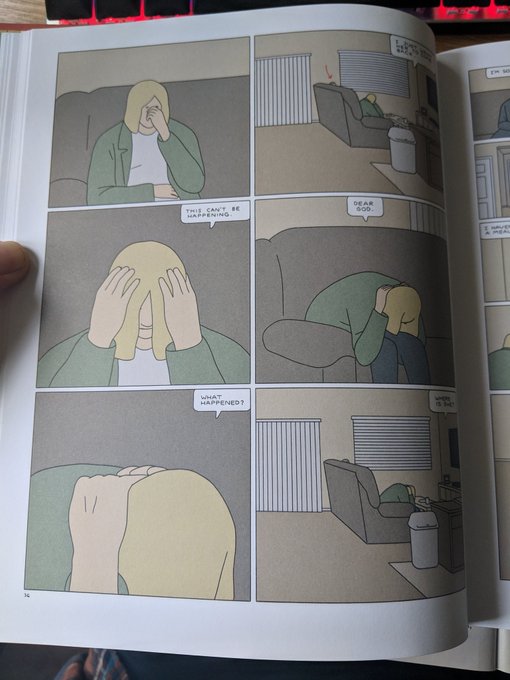 Teddy and Calvin are seated together. This page only uses angles emphasizing Teddy’s isolation, obscuring Teddy who’s seated right next to him…