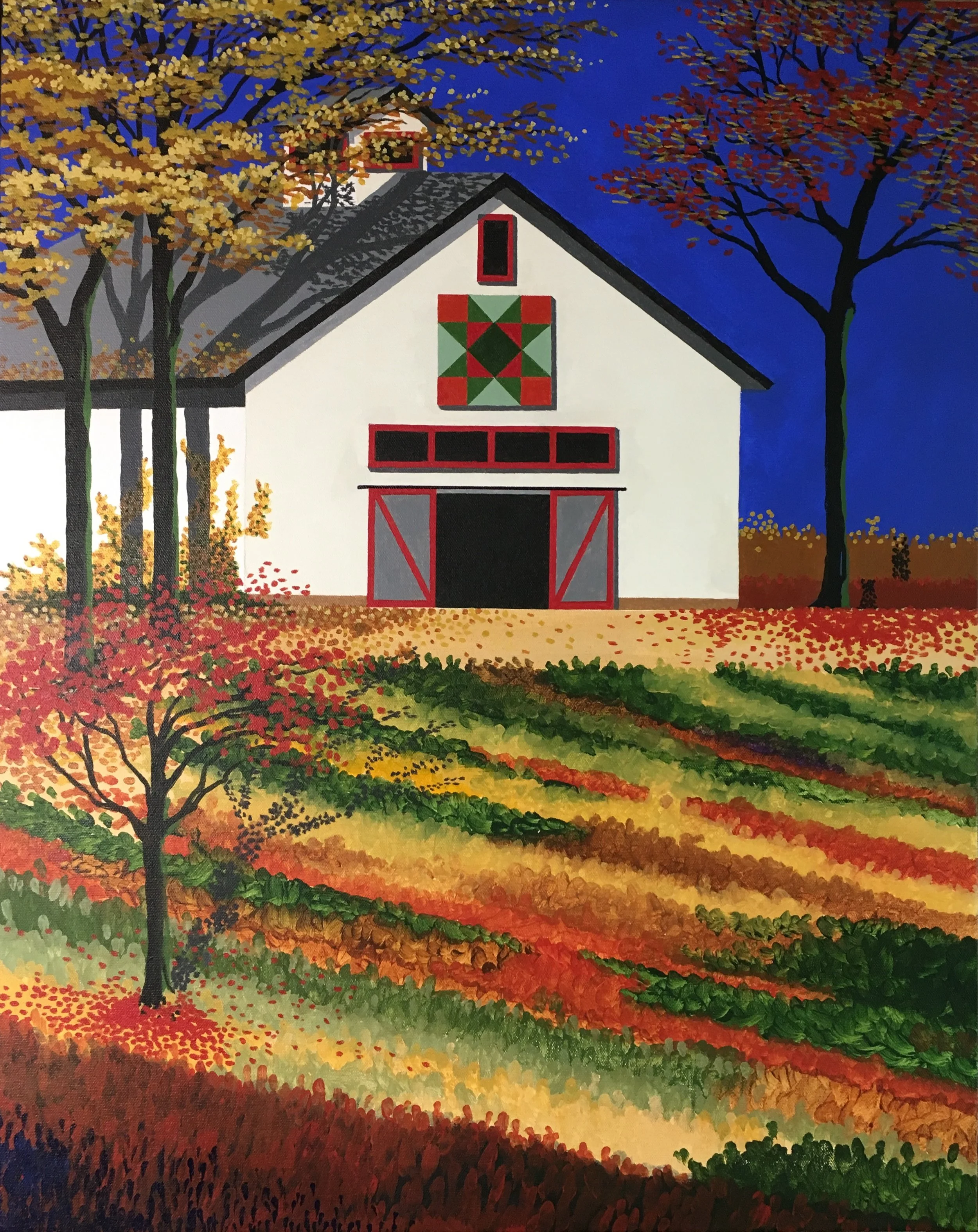 "WHITE BARN IN FALL"   25"X31"   Private Collection