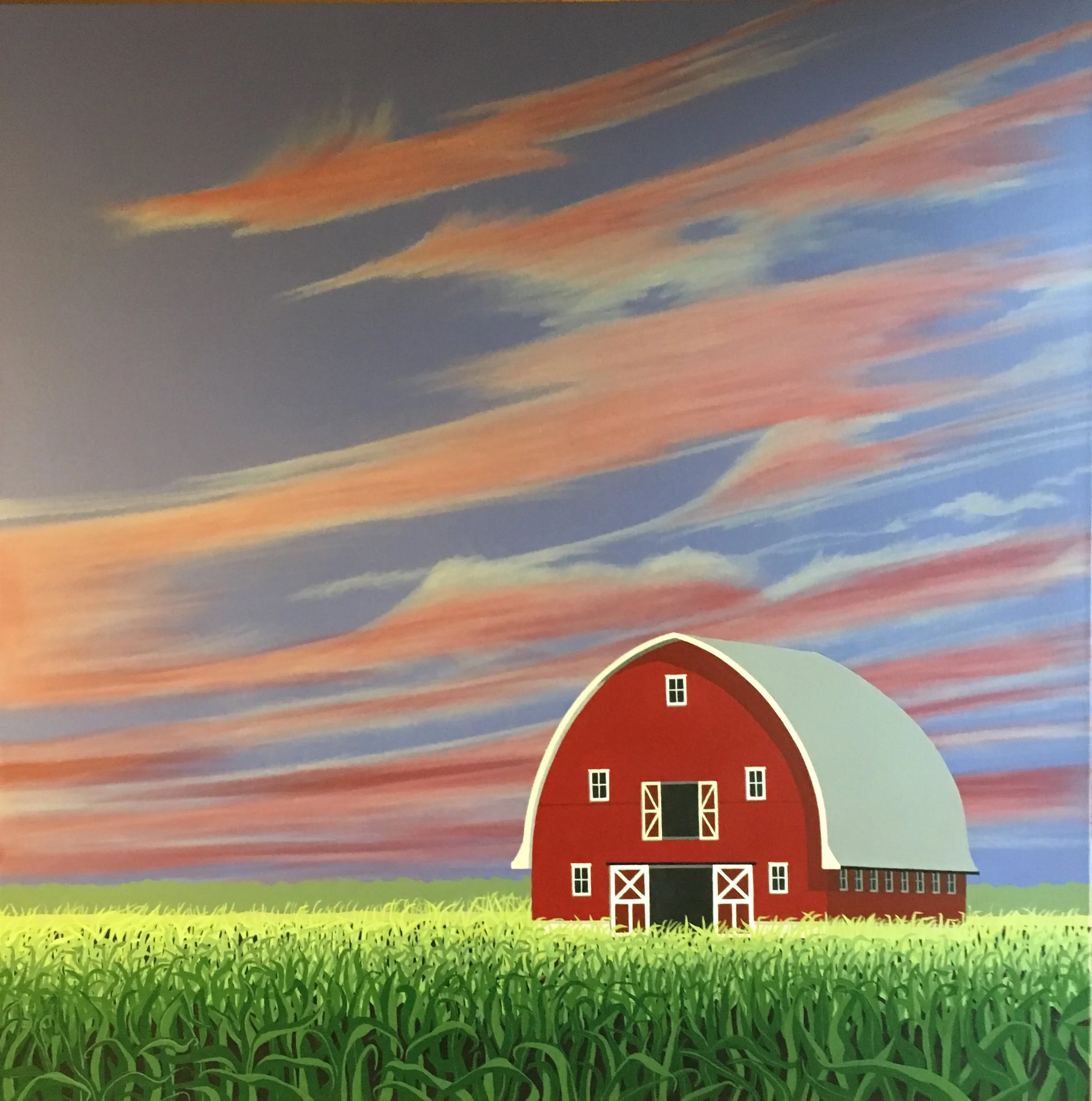 "SEARS BARN IN THE CORNBELT"   37"X37"   PRIVATE COLLECTION
