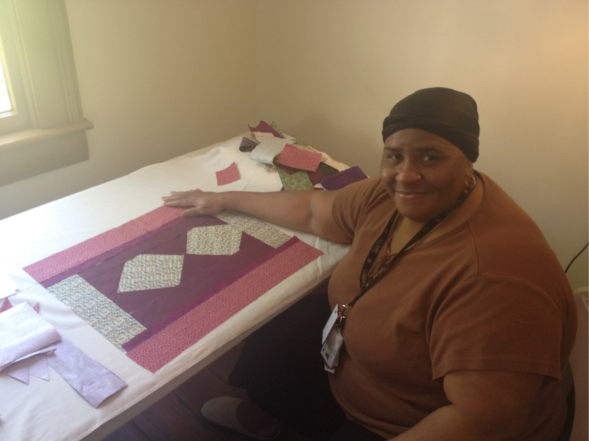 Marion Street High Rise resident during the quilting workshop