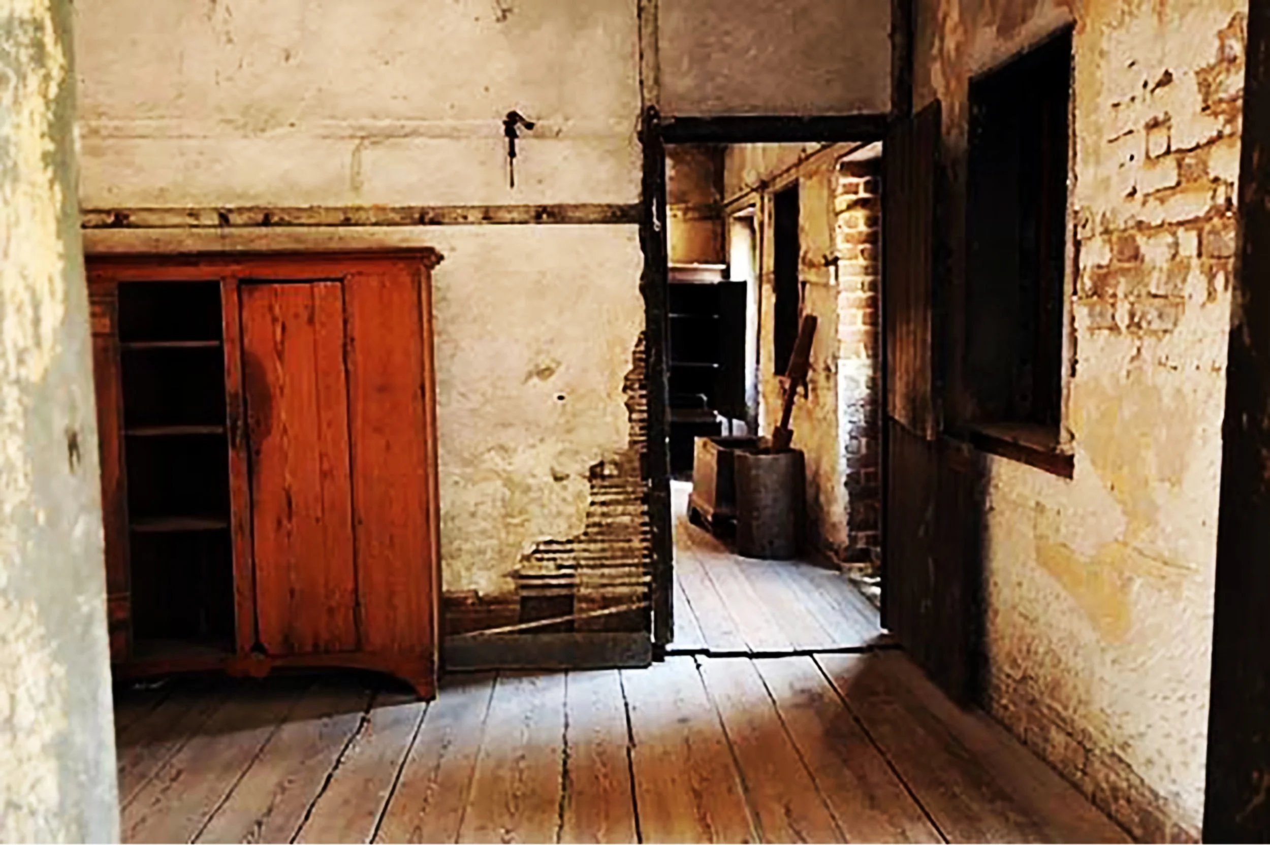 Interior of slave quarters warming kitchen on the first floor of the Aiken Rhett property