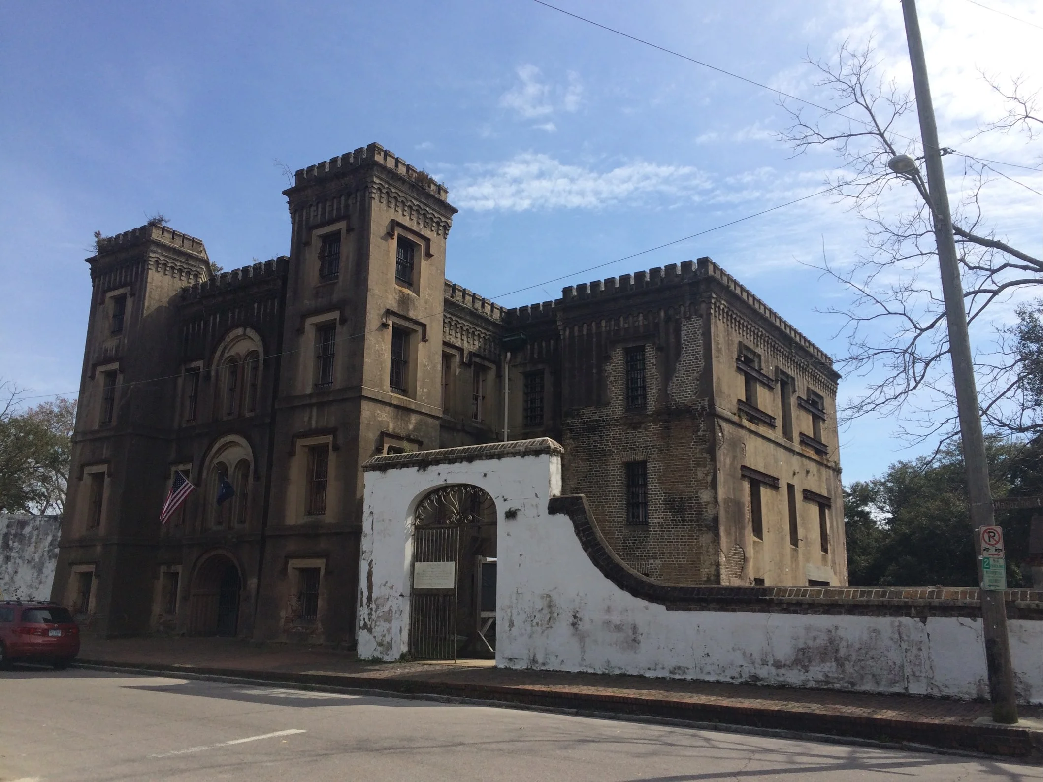 View of Old City Jail from the intersection of Magazine & wilson street