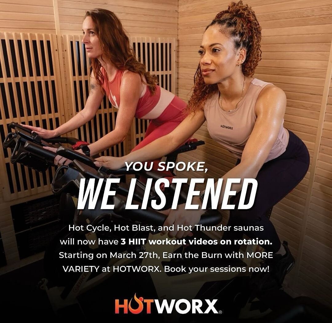 @hotworxstatenislandcharleston 🔥Get fired up for our new HIIT rotations🔥Launching March 27th HOTWORX will have 3 different HIIT sessions on rotation for Hot Cycle, Hot Blast, and Hot Thunder. #earntheburn #hotworxstatenisland #detox #infraredsauna