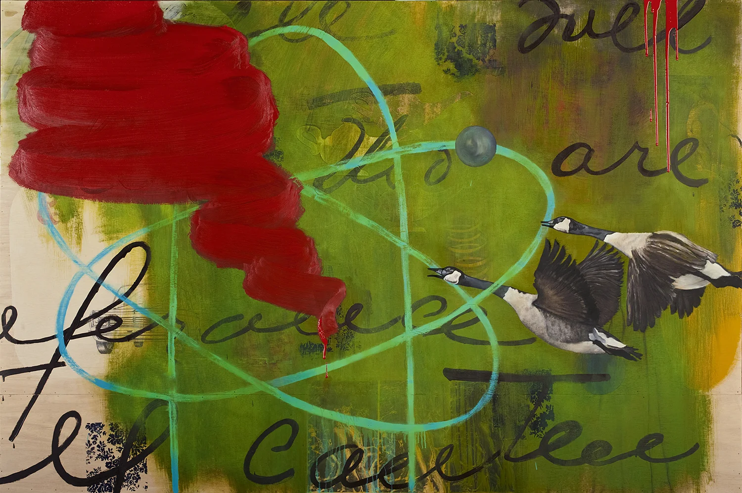 The Bait and Switch Rant 2010 mixed media, acrylic, oil, charcoal, and varnish on panel, 60" x 90”