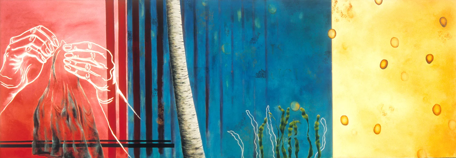 This is Not Serious 2000 acrylic on canvas, 60" X 162" (triptych)