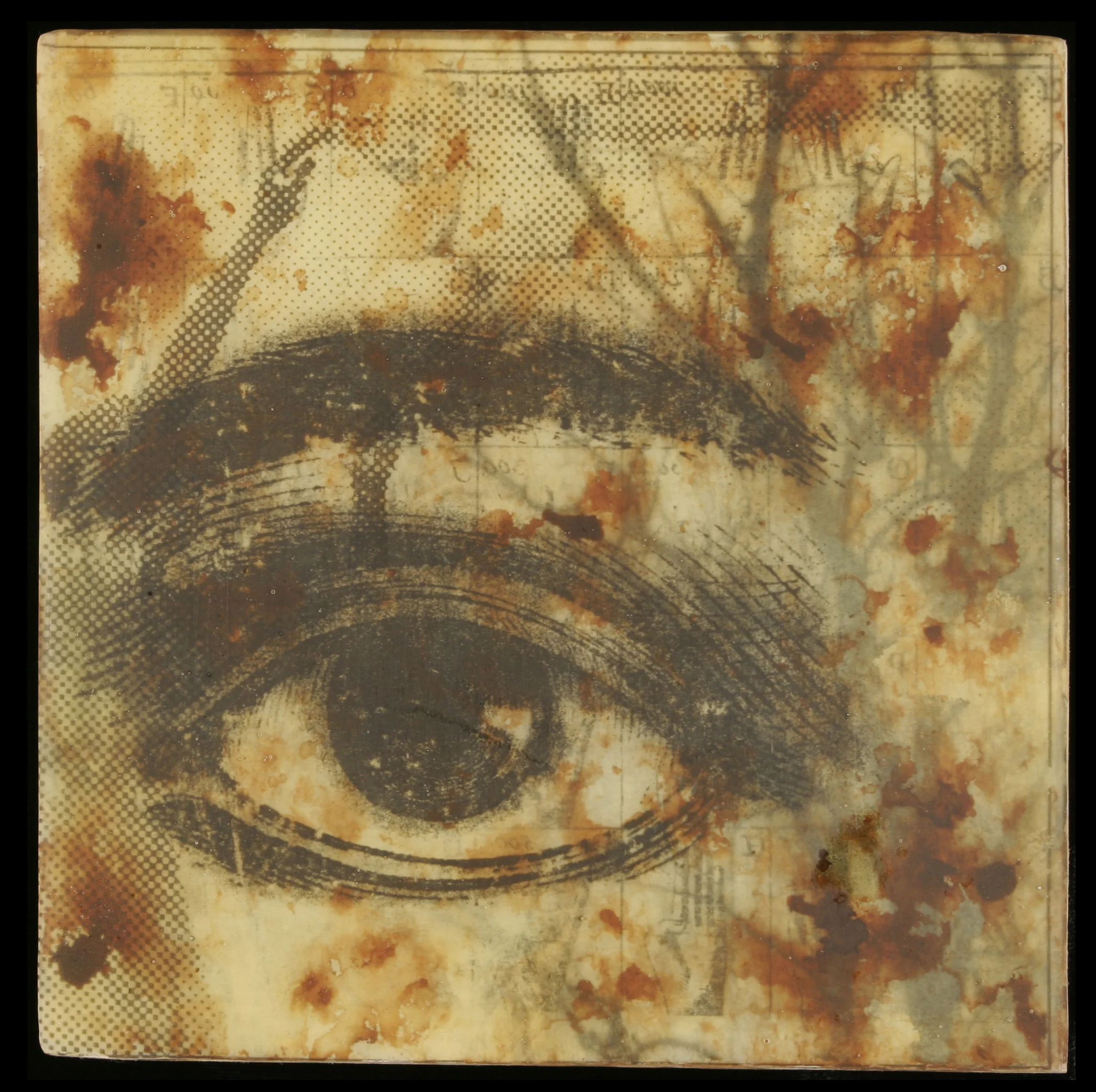 Untitled 2007 beeswax, photo transparencies, paper, and ink on panel 8'“ x 8” x 4”