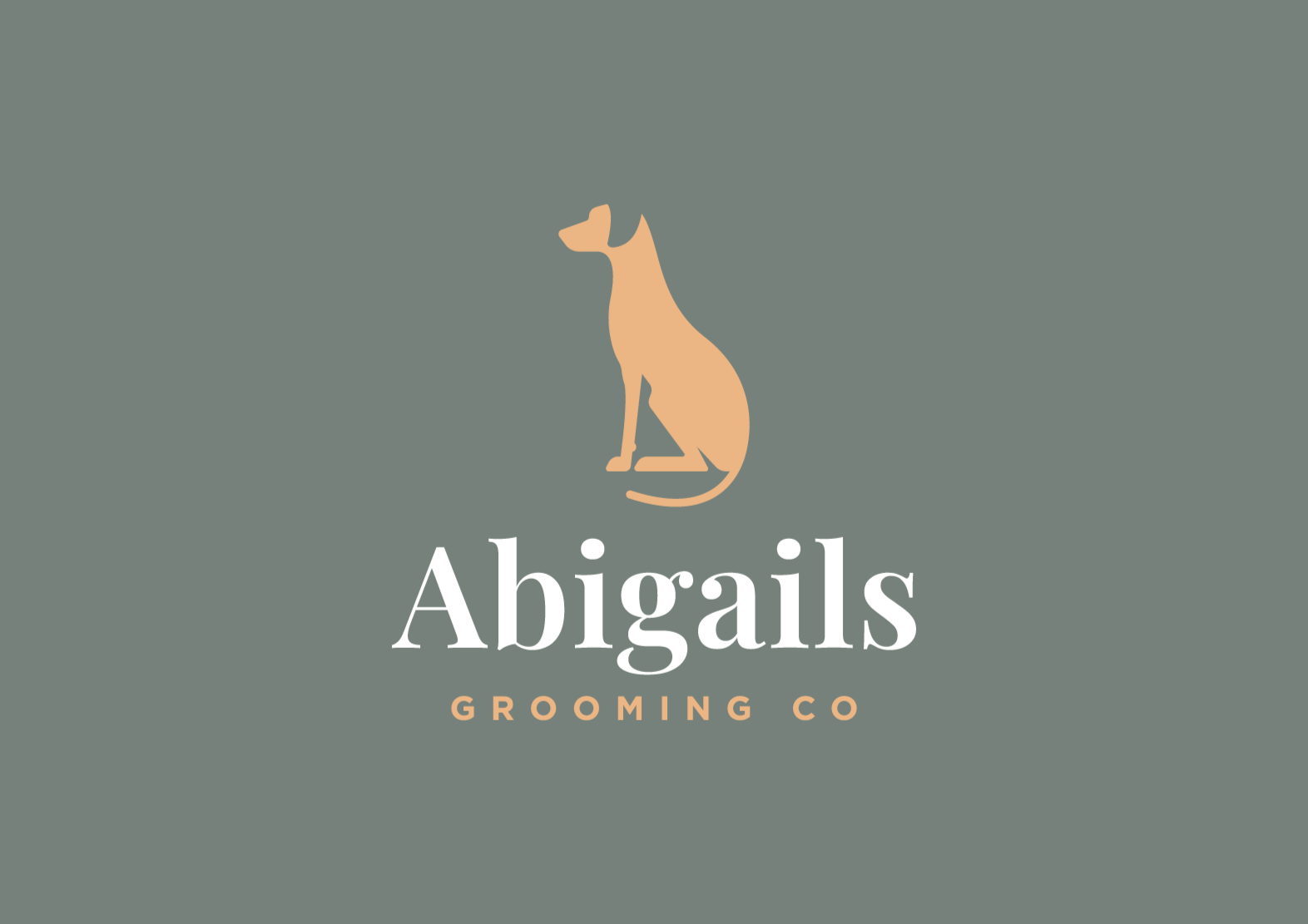 Logo for Abigails Grooming Co featuring a silhouette of a dog sitting, with the company name and slogan.
