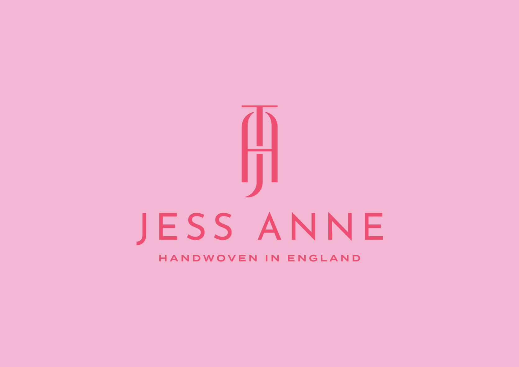 Pink background featuring the logo and name of Jess Anne, with the tagline "Handwoven in England."