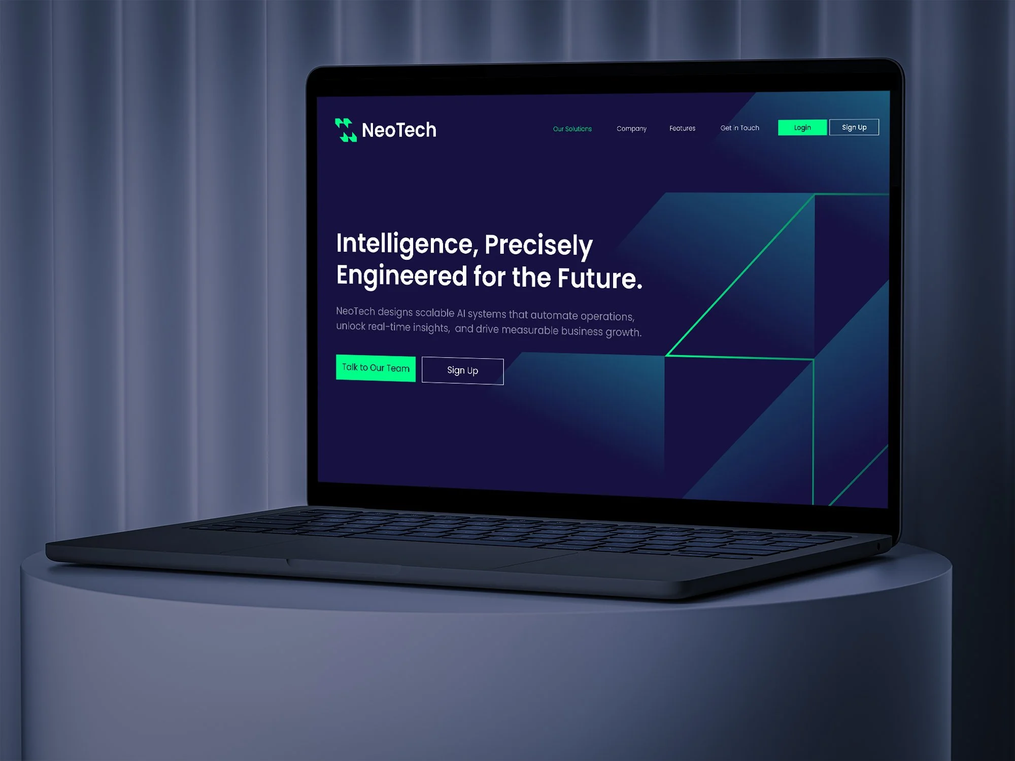 Professional technology branding and AI website design showcase featuring modern UI elements, clean typography, and premium digital aesthetics. This image demonstrates high-quality UK graphic and brand design for technology companies looking to build