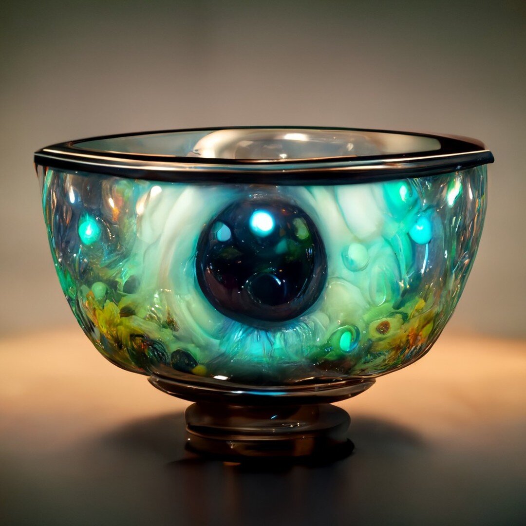 Another bowl of eyeballs, but this one has a single really big eyeball, all part of my Midjourney journey.