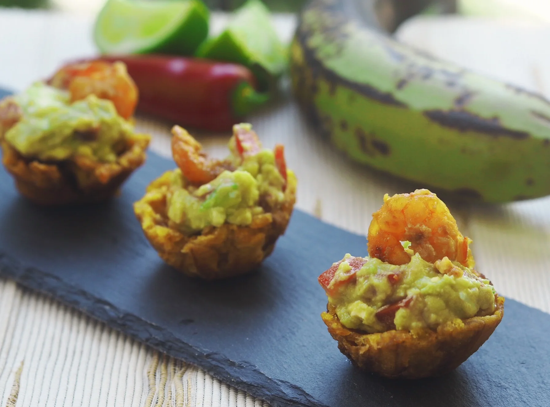 Stuffed green plantain cups