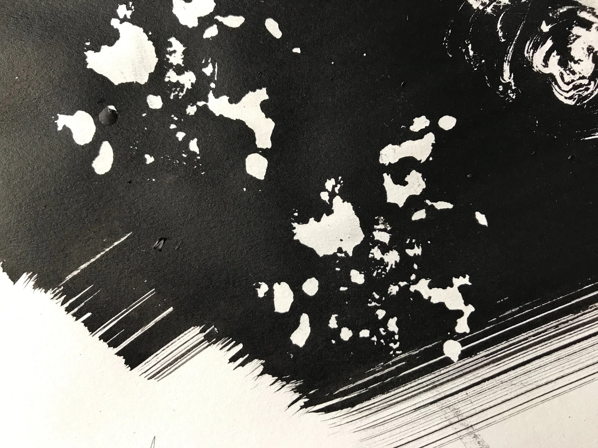 Negative marks - masking fluid, black ink using achillea seed head