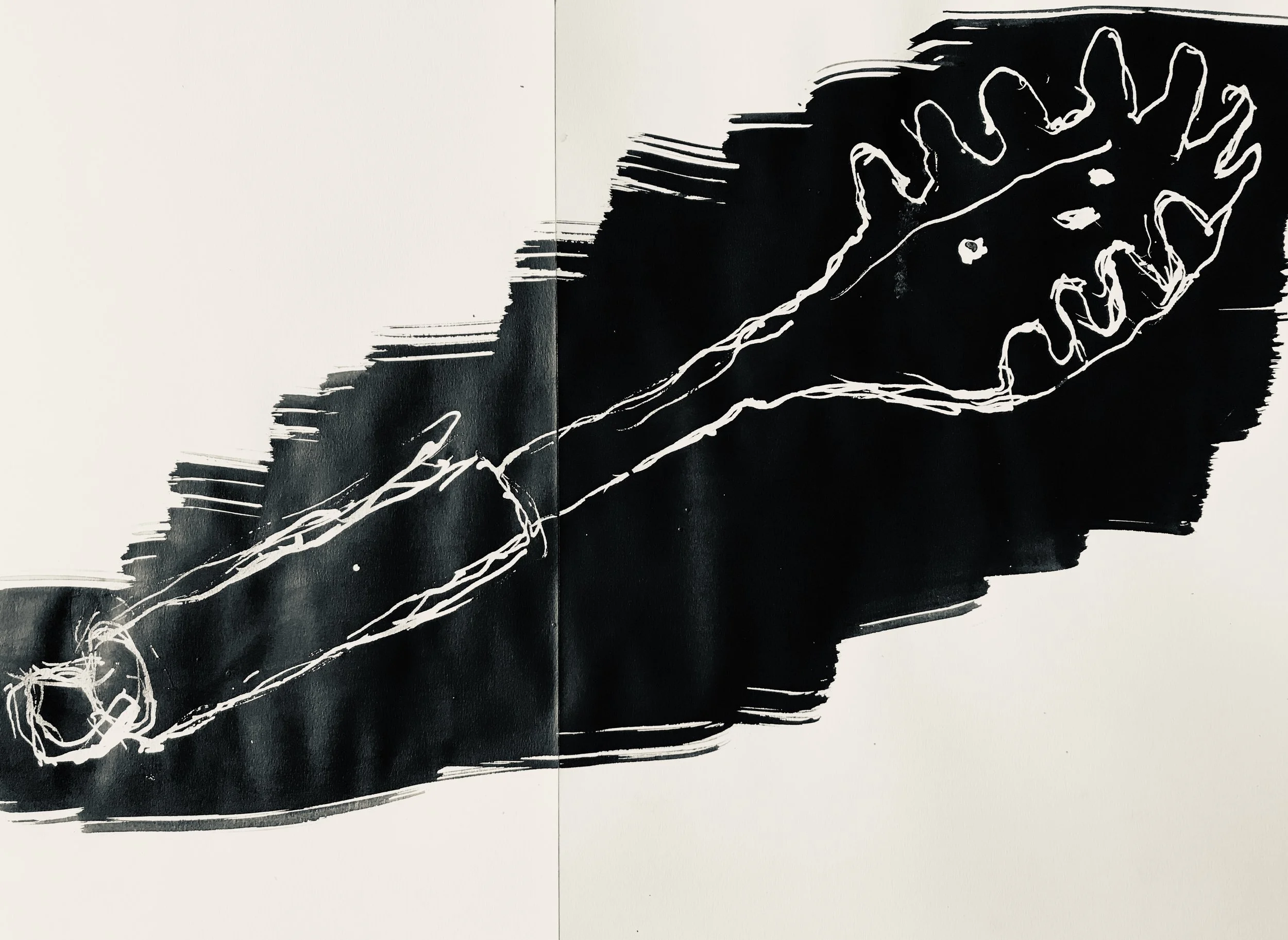 Negative lines - masking fluid and ink using plant stems