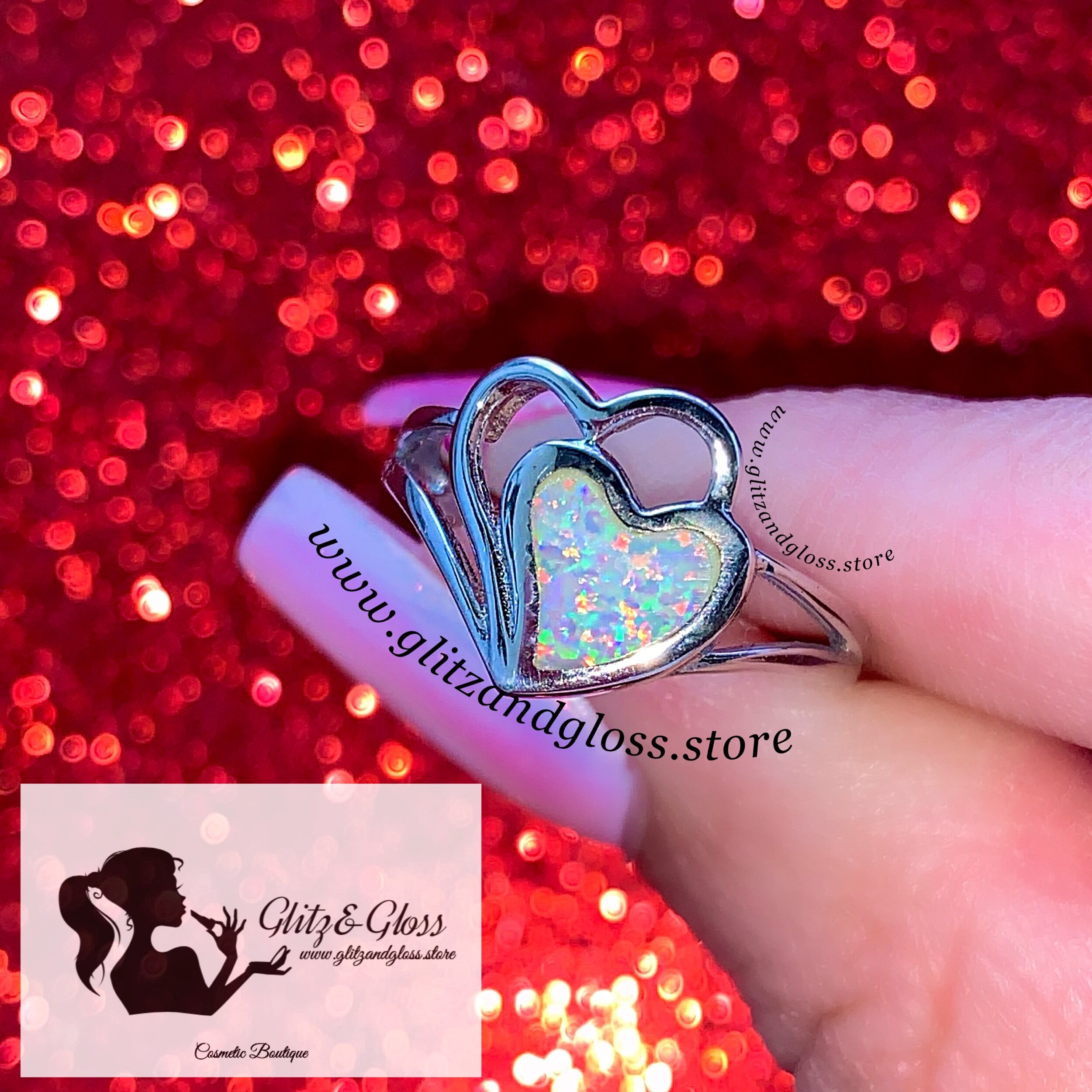Double Heart Synthetic Opal Ring