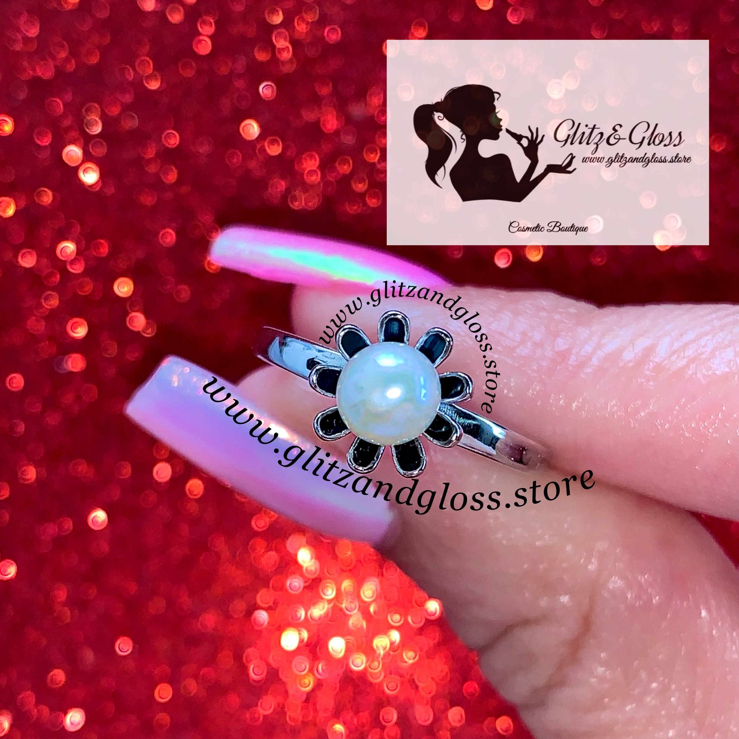 Synthetic Pearl Daisy Sterling Silver Ring