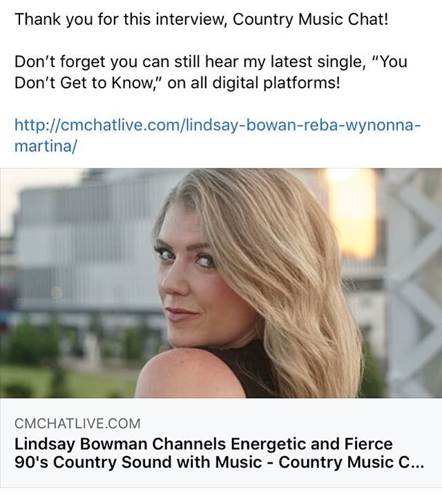 New interview on Country Music Chat! Thank you 🙌🏼 http://cmchatlive.com/lindsay-bowan-reba-wynonna-martina/