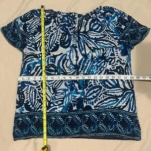 Lucky Brand Small Blue & White Boho Print Peasant Top