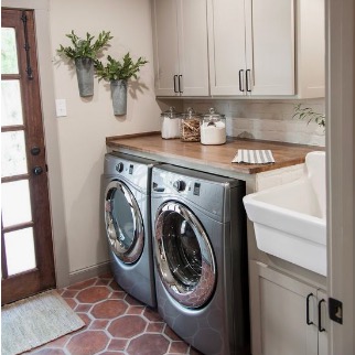 Little things like an organized space to do laundry make #momlife so much more pleasant. We are currently remodeling ours, and my Pinterest board is full of inspo like this photo. Simple, practical, and pretty!
