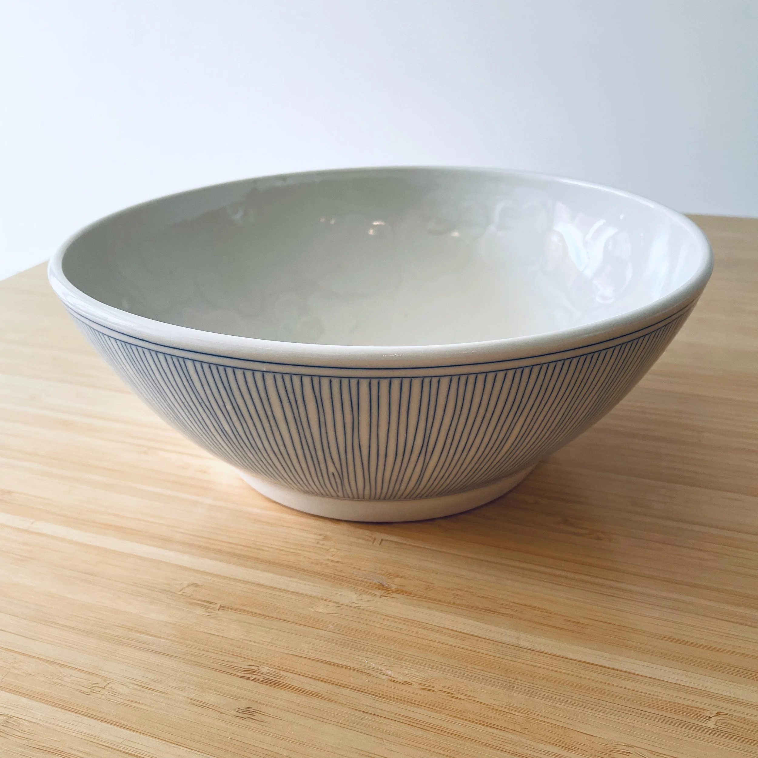 Serving Bowl With White Flower Relief