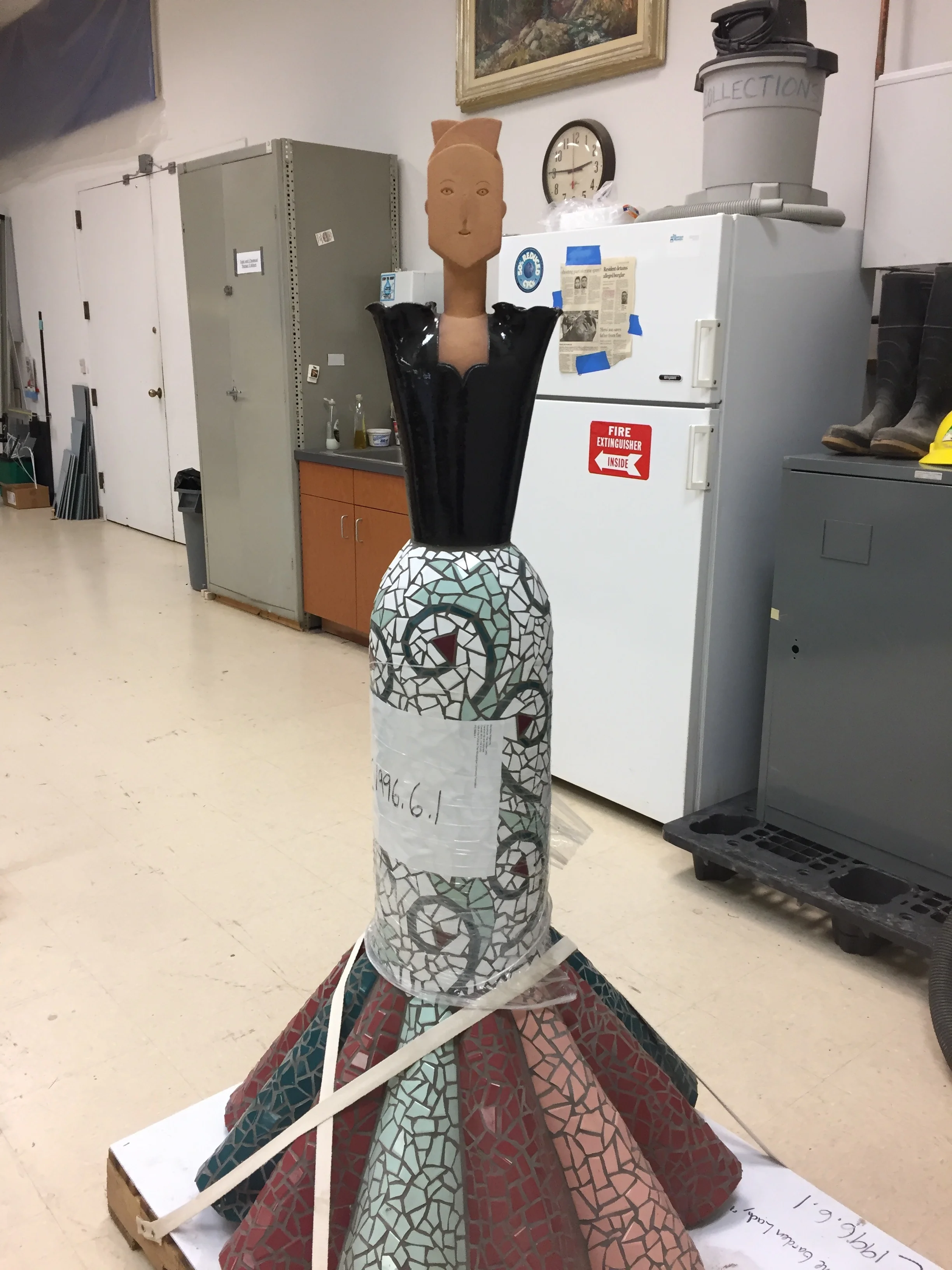  The body of the sculpture before treatment began. The arms and fruit plate should have been positioned vertically above the head. 