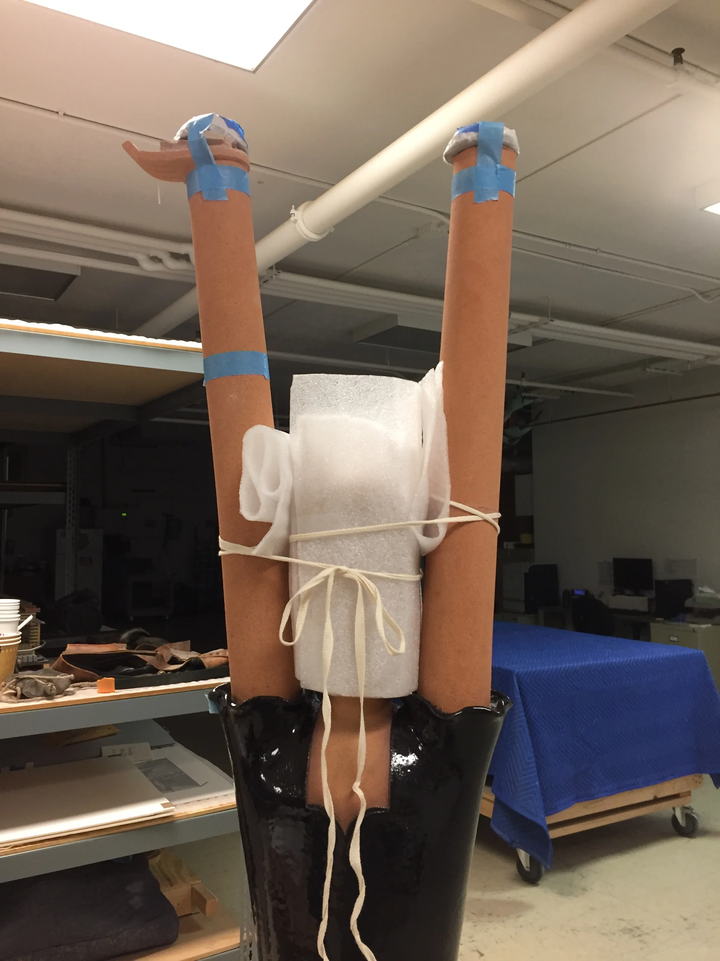  The arms were reattached to the object and internal supports were added to lend strength to the repairs.  