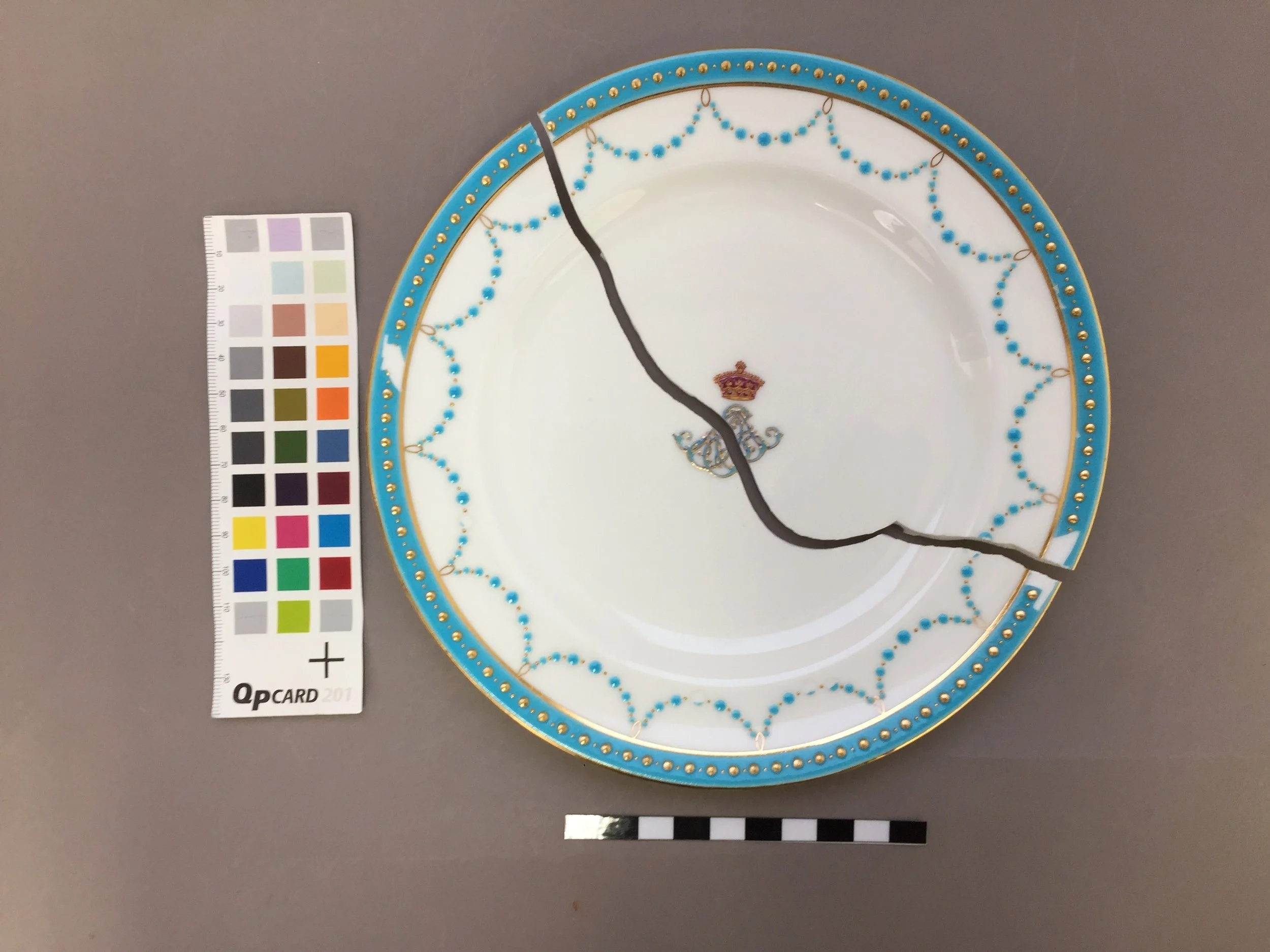  The object before treatment began. The damage was caused by inherent stress in the clay.  