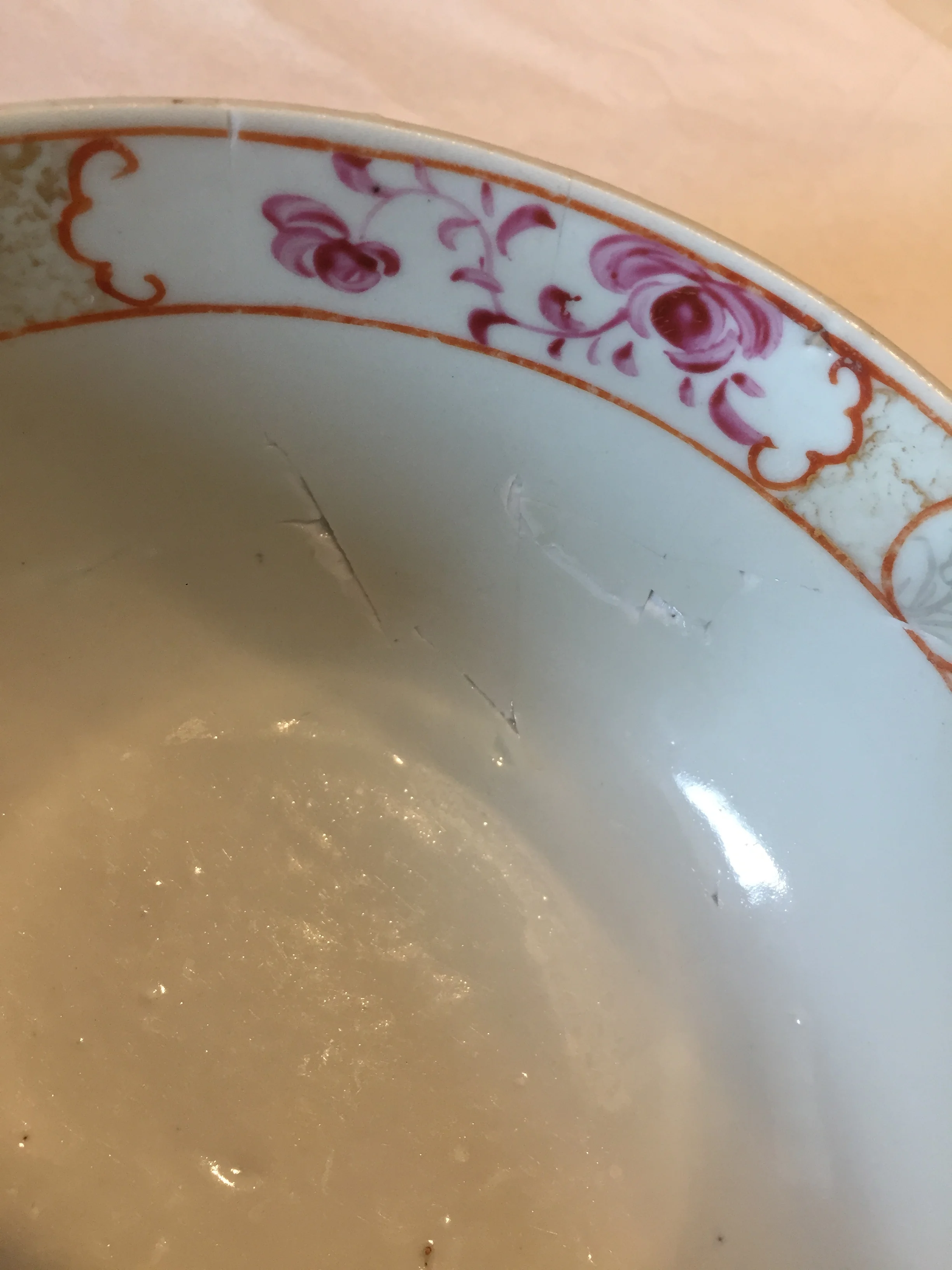  The interior of the bowl had more extensive areas of loss that required filling.  