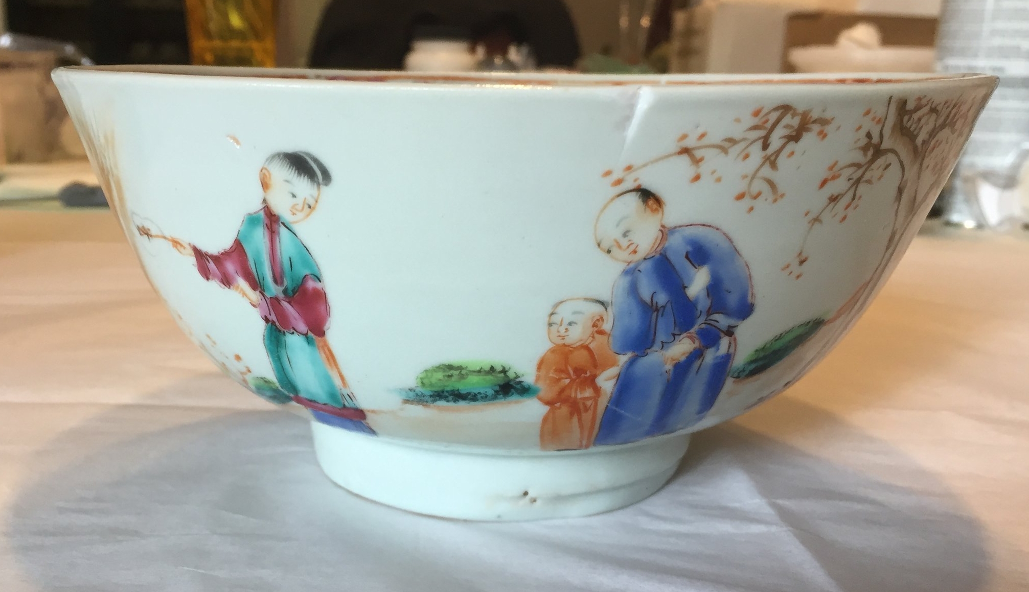  After cleaning, the object’s sections were bonded together. A small area of loss in the rim is visible.  