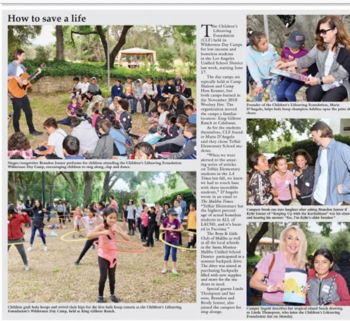 CLF & Camp for All in the June 26th, 2019 edition o f the Malibu Times!