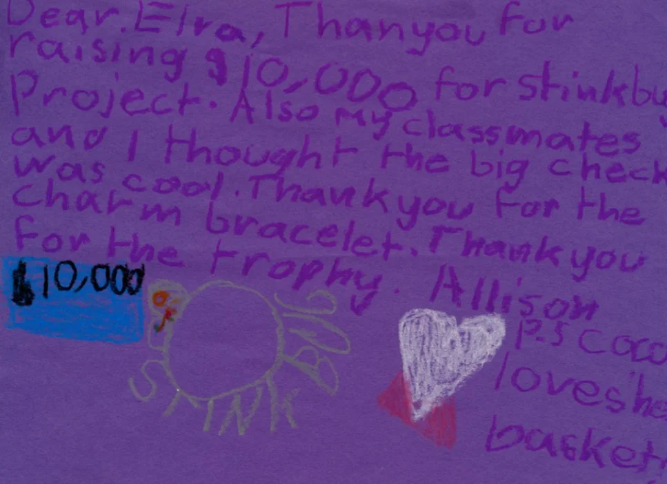 Thank-you note from The Stink Bug Project, Allison Winn