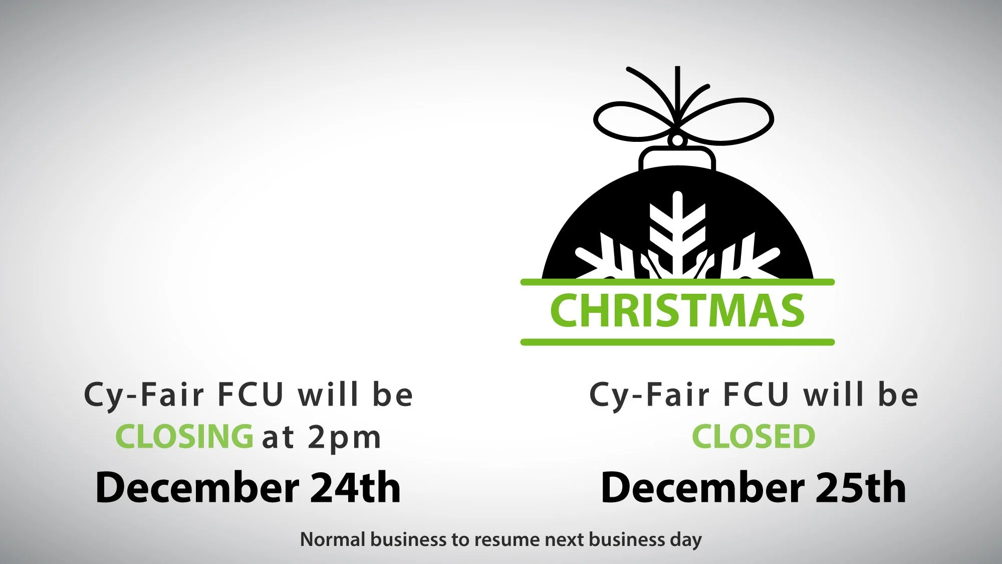 Holiday Closure December 24 &amp; 25