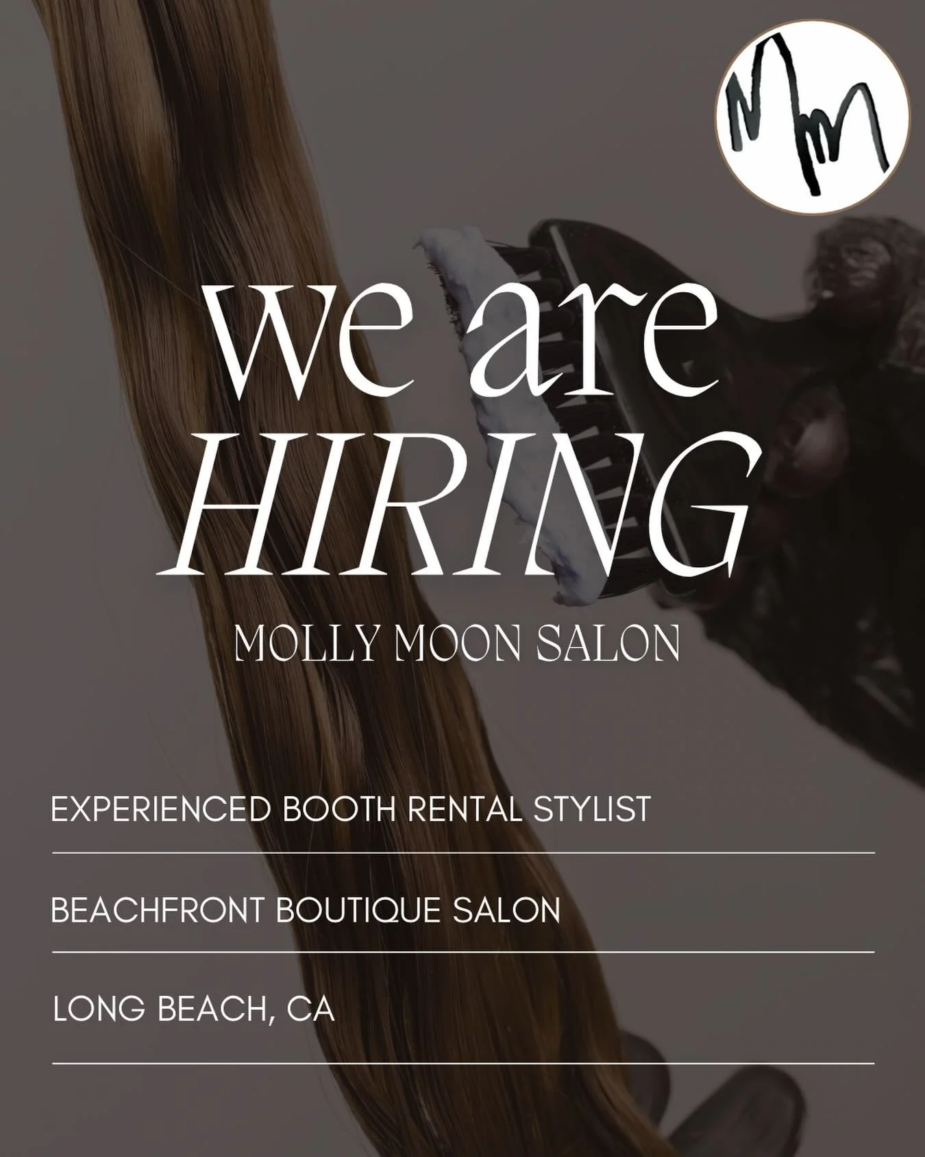 We&rsquo;re growing our salon family 🤍

Molly Moon Salon is seeking an experienced booth rental stylist to join our beachfront boutique in Long Beach💌✂️

We offer:
&bull; Prime beachfront location
&bull; Goldwell color + back bar included
&bull; Fr