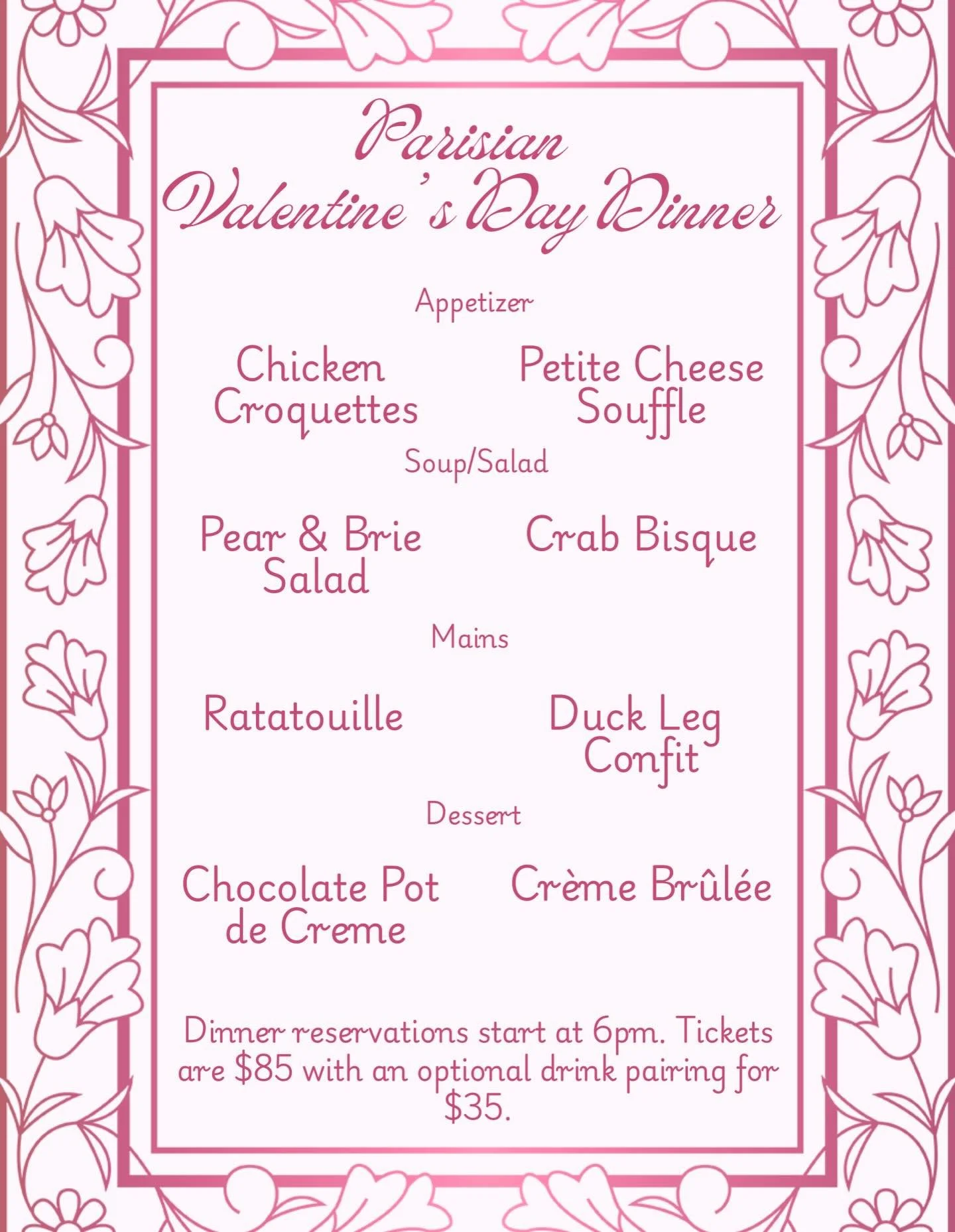 Indulge in a romantic Parisian getaway without leaving town! Join us for a four-course French feast on Saturday, February 14th, with paired drinks available. Celebrate an enchanting Valentine&rsquo;s Dinner at Ovenbird!🌹🇫🇷
Reservation link is in o