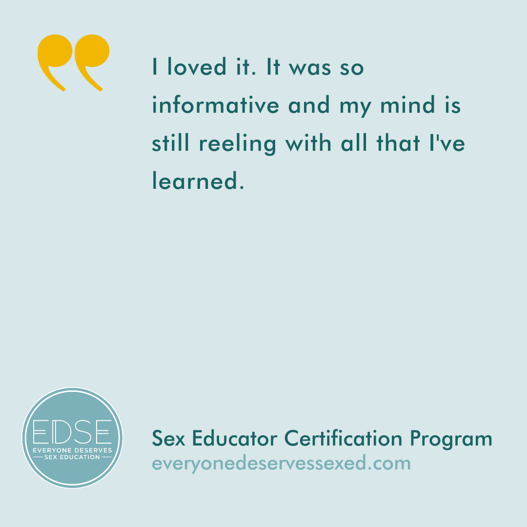  A testimonial that reads, “I loved it. It was so informative and my mind is still reeling with all that I've learned. ” 