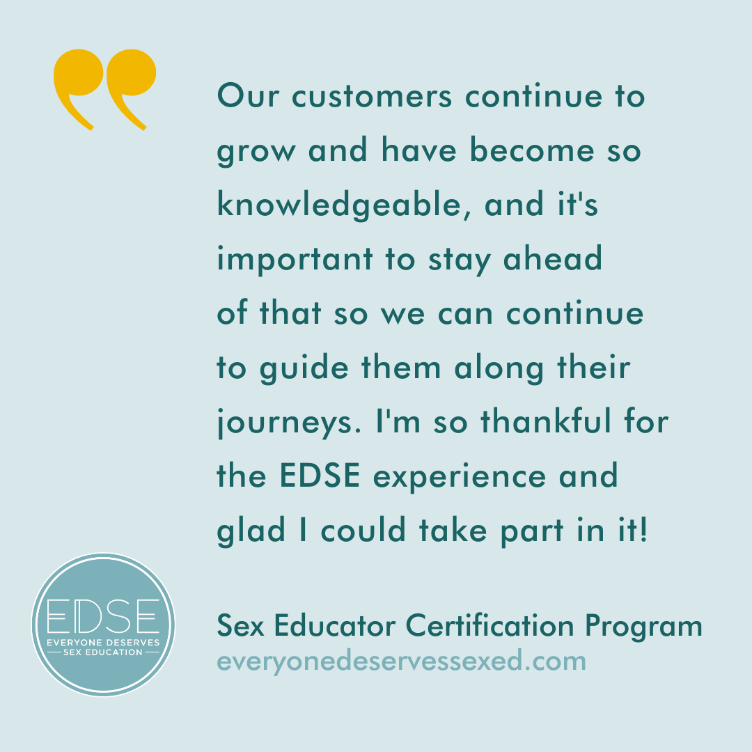  A testimonial that reads, “Our customers continue to grow and have become so knowledgeable, and it's important to stay ahead of that so we can continue to guide them along their journeys. I'm so thankful for the EDSE experience and glad I could take