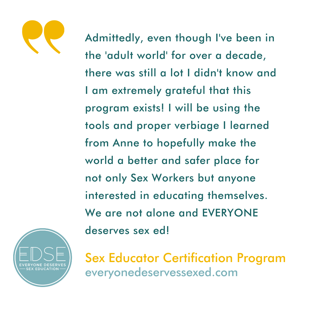  A testimonial that reads, “Admittedly, even though l've been in the 'adult world' for over a decade, there was still a lot I didn't know and I am extremely grateful that this program exists! I will be using the tools and proper verbiage I learned fr