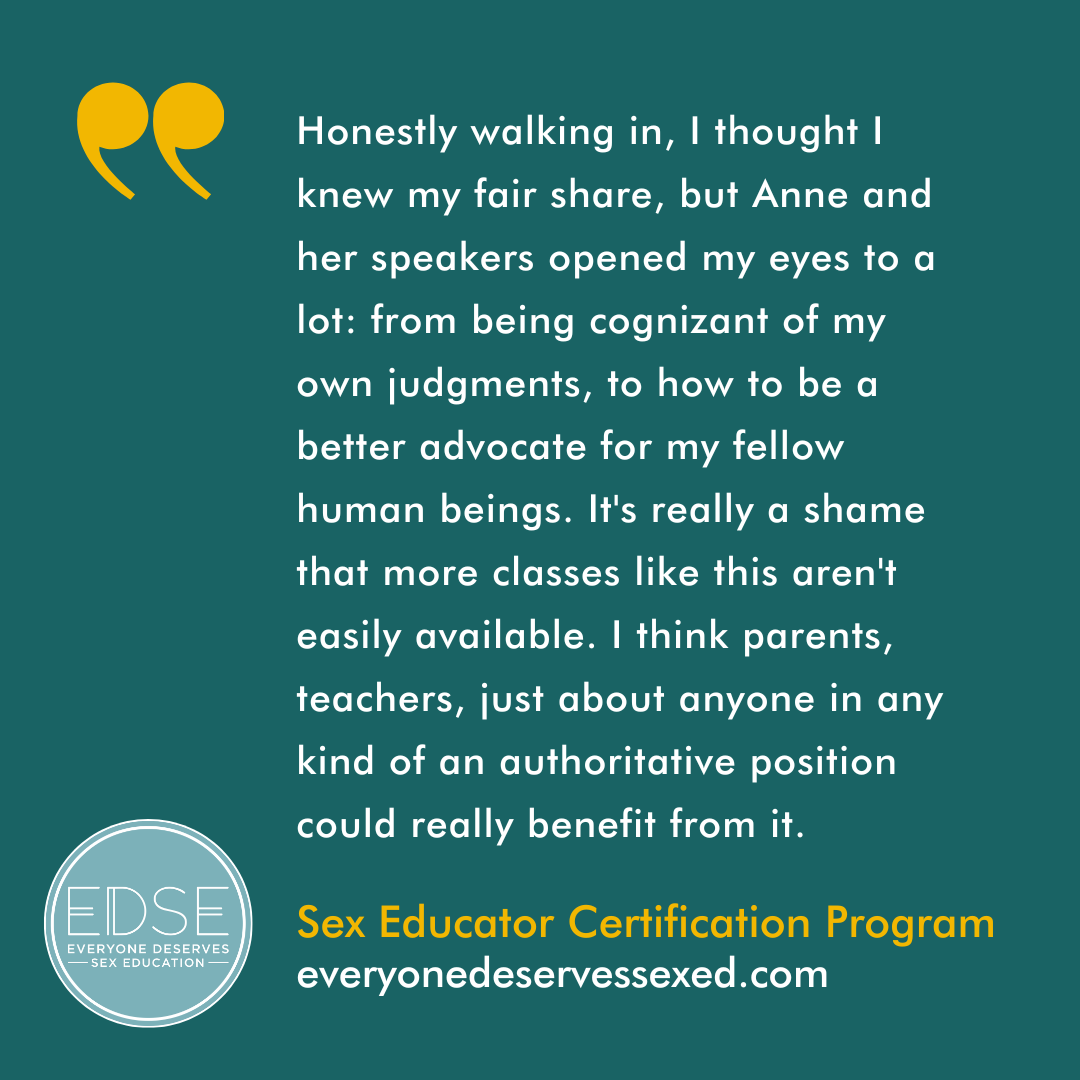  A testimonial that reads, “Honestly walking in, I thought I knew my fair share, but Anne and her speakers opened my eyes to a lot: from being cognizant of my own judgments, to how to be a better advocate for my fellow human beings. It's really a sha