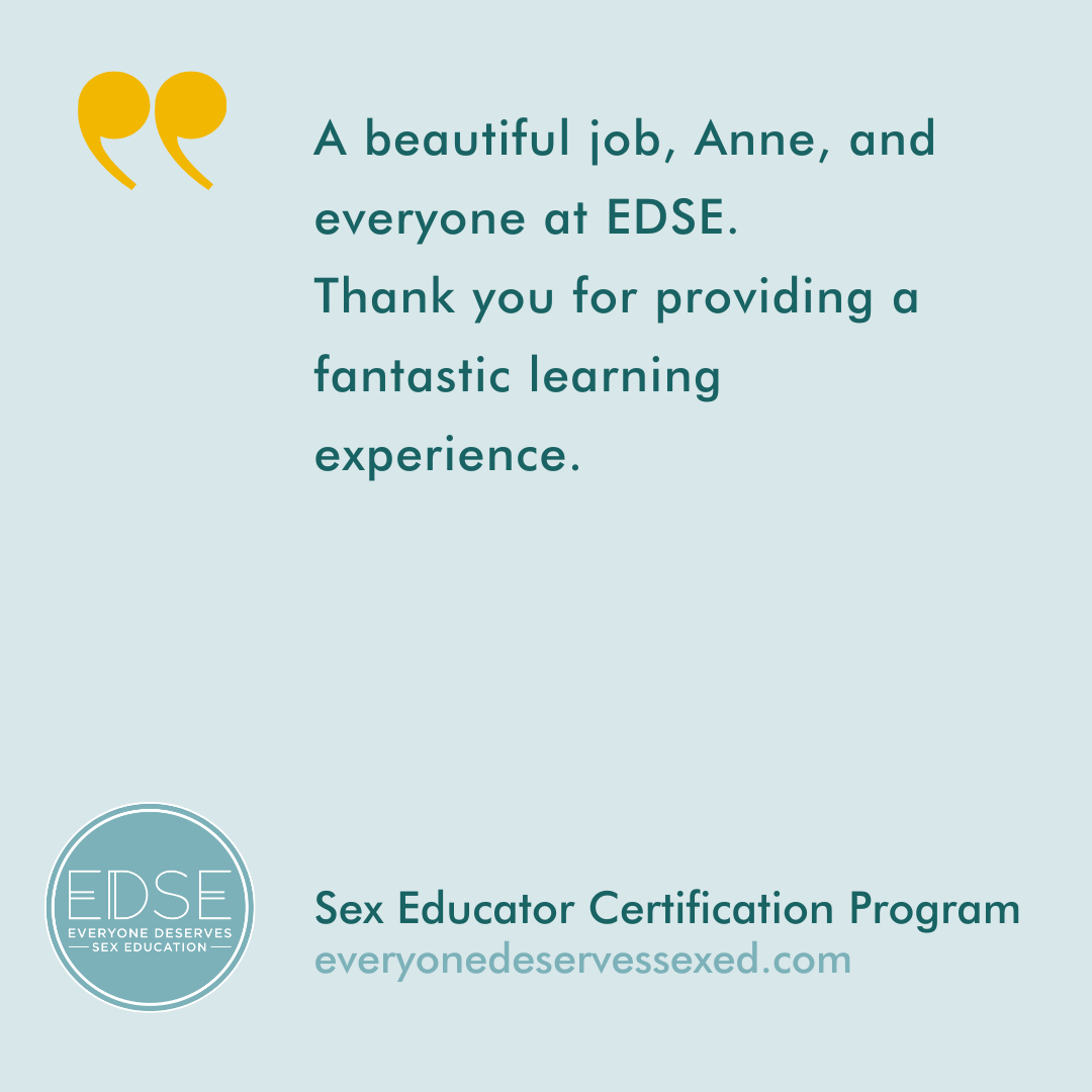  A testimonial that reads, “A beautiful job, Anne, and everyone at EDSE. Thank you for providing a fantastic learning experience. ” 