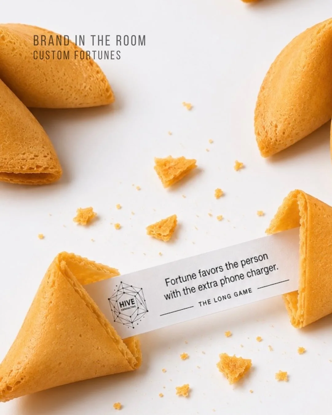 Branding lives in the details.

Custom fortunes might be one of the most versatile little event touches we&rsquo;ve seen lately.

Use them as a cocktail garnish with custom messages for a corporate event or sponsorship activation. Create icebreaker f