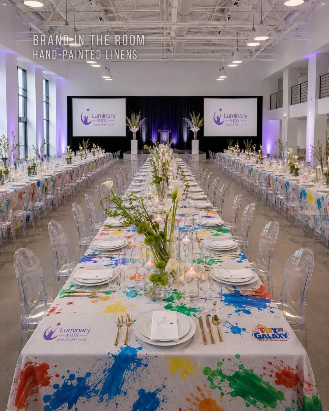 BRAND IN THE ROOM | HAND-PAINTED LINENS

Branding is always strongest when it becomes part of the experience itself and even more powerful when it continues beyond the event.

This idea reimagines gala linens as part of the fundraising activation its