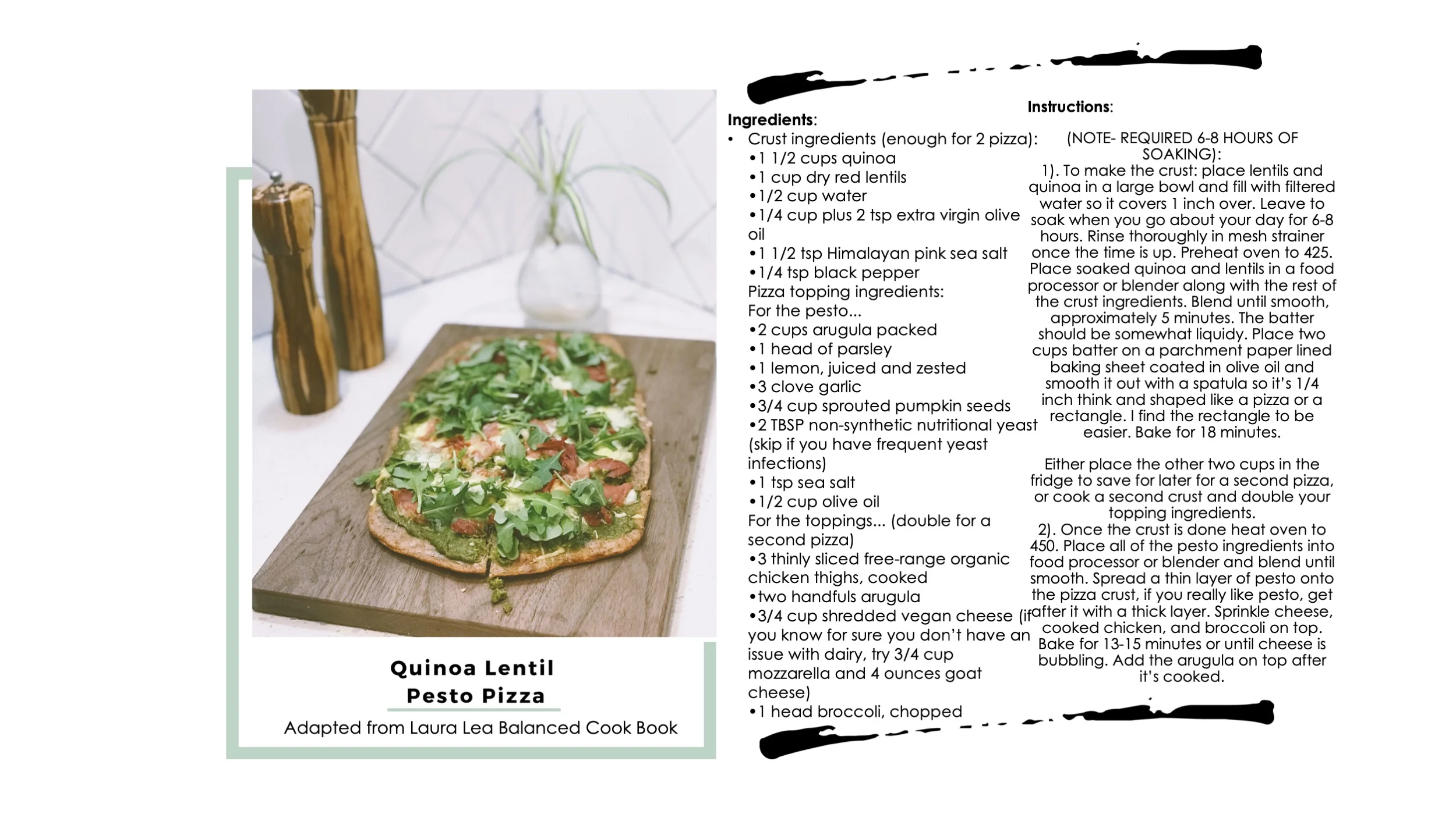 Quinoa Lentil Pesto Pizza