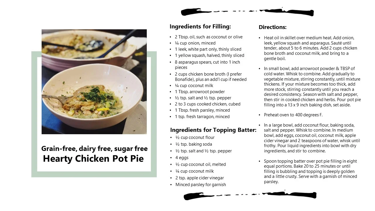 Grain Free, Dairy Free, Sugar Free, Hearty Chicken Pot Pie