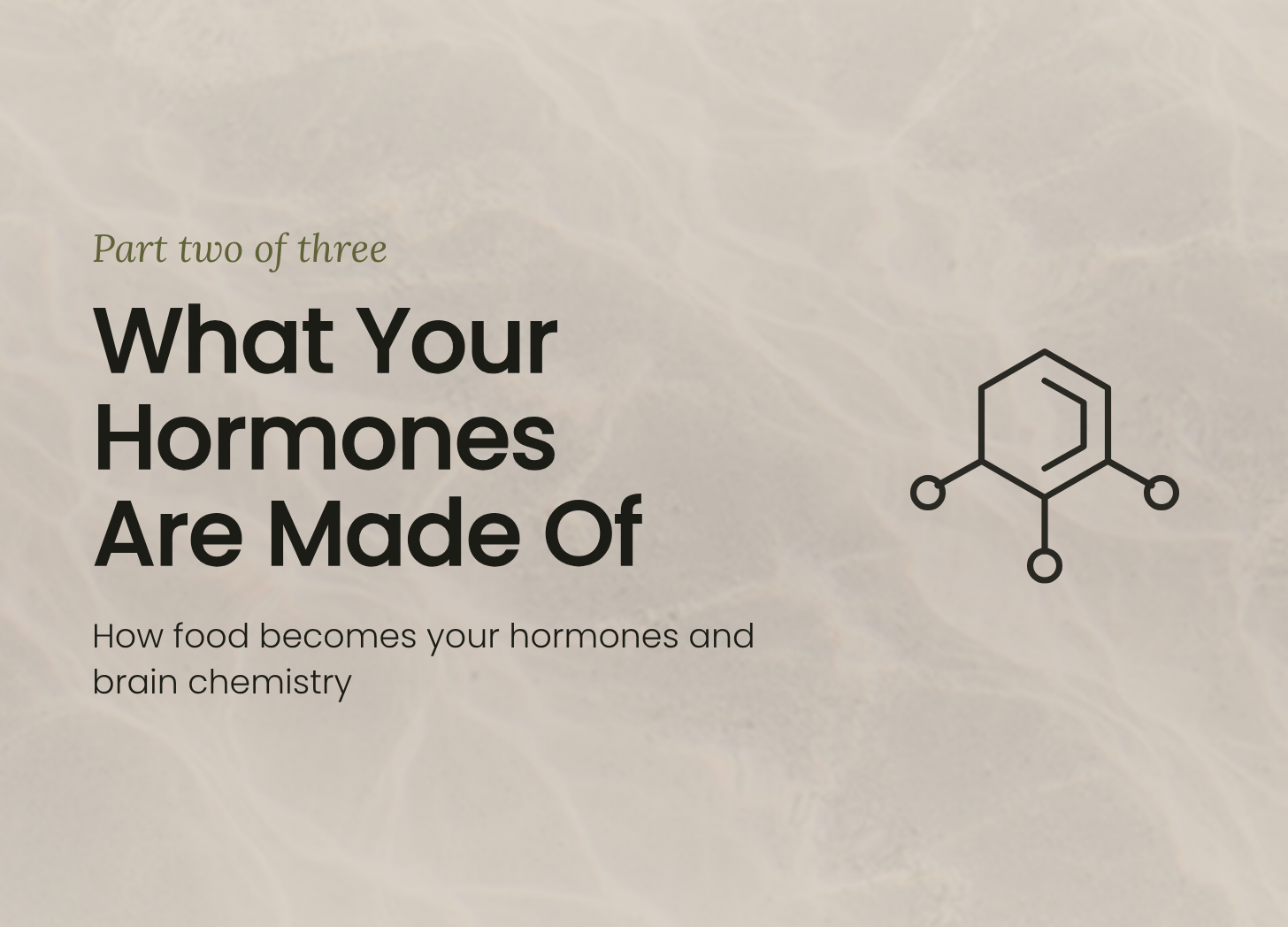 Line drawing of a molecule on a pale water background, cover for an article on the nutrients that build hormones and neurotransmitters